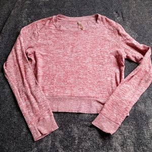 LLD pink and white textured cropped crew neck sweater